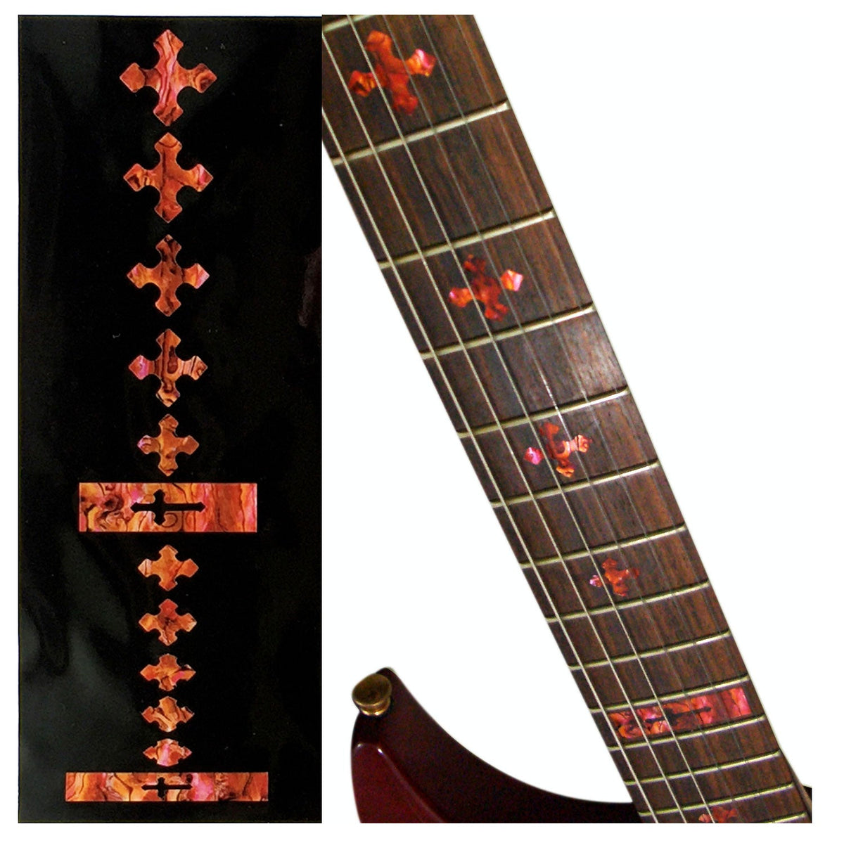 Cross Fret Markers - Inlay Sticker for guitar & bass - abalone red