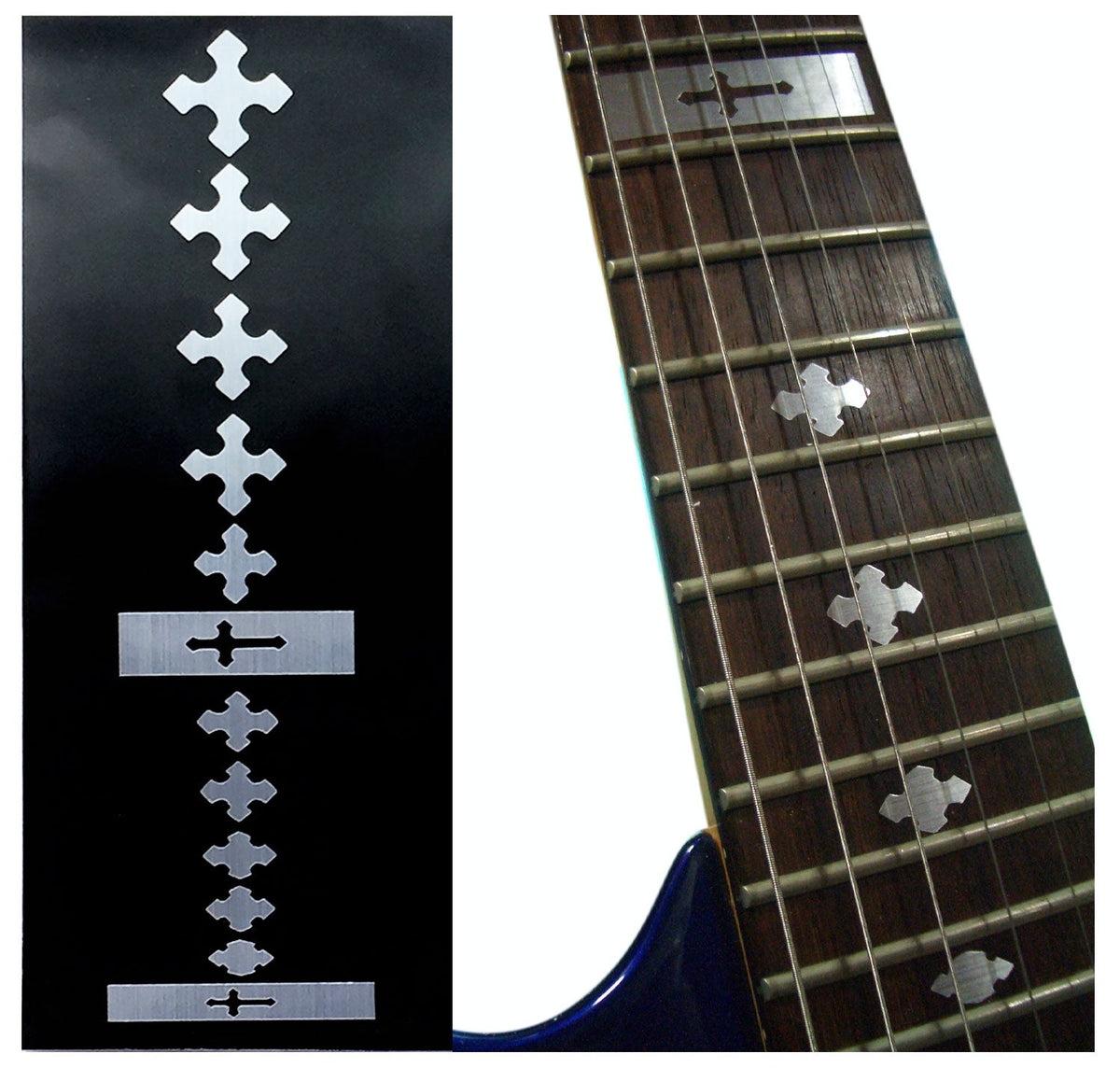Cross Fret Markers - Inlay Sticker for guitar & bass - metallic