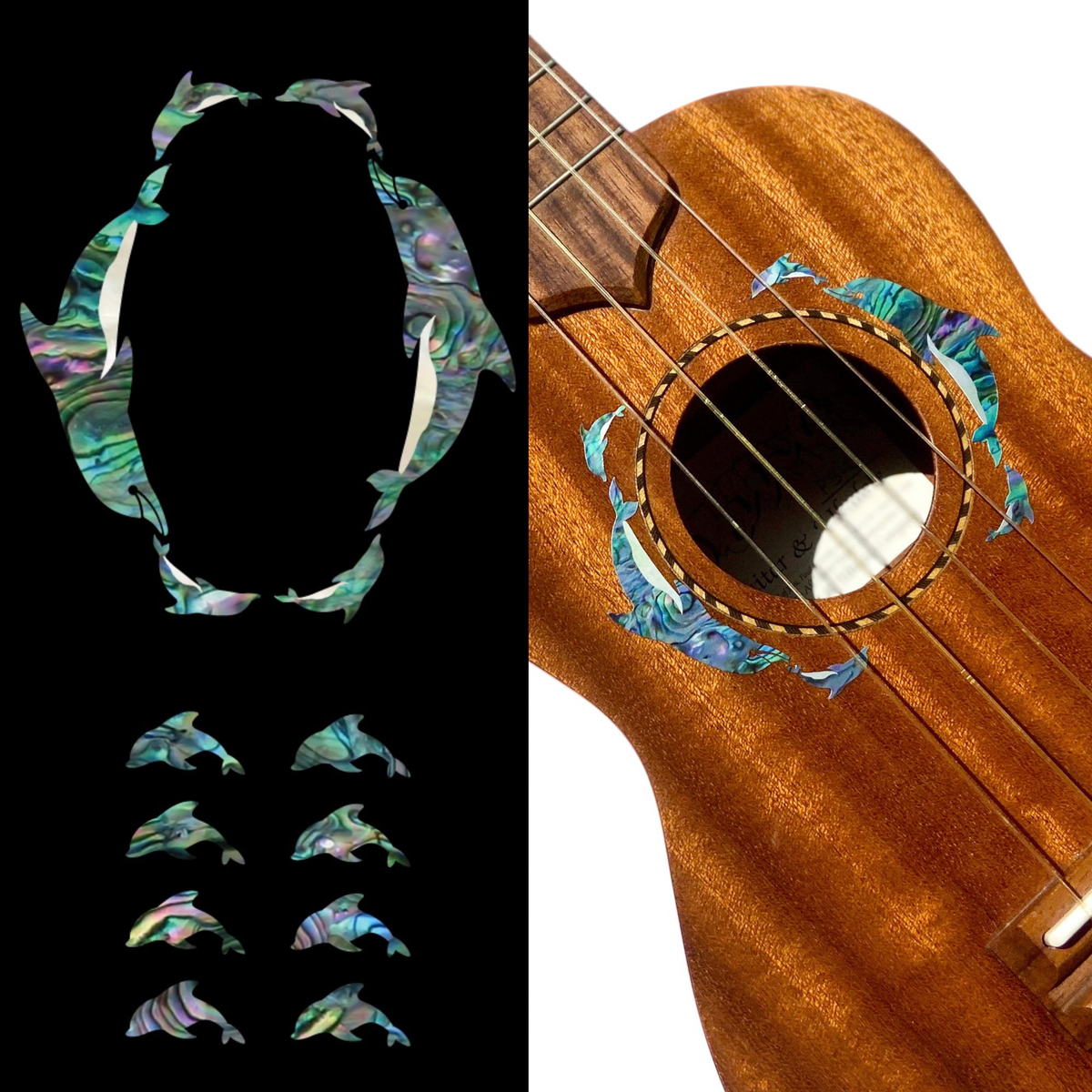 Dolphins Rosetta and Fret Markers / UKR-275DR - Inlay Stickers Jockomo