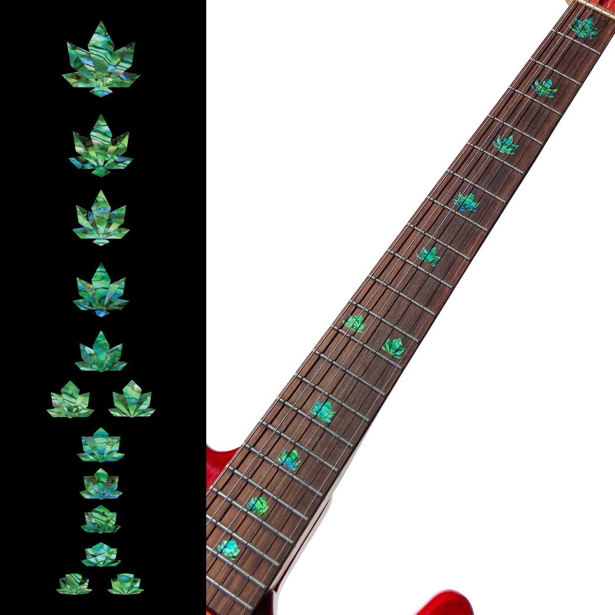 Abalone Green Cannabis Leaf Inlay Stickers, Fret Markers for Guitar & Bass - Jockomo