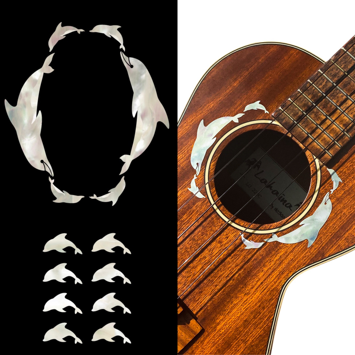 Dolphins Rosetta and Fret Markers / UKR-275DR - Inlay Stickers Jockomo