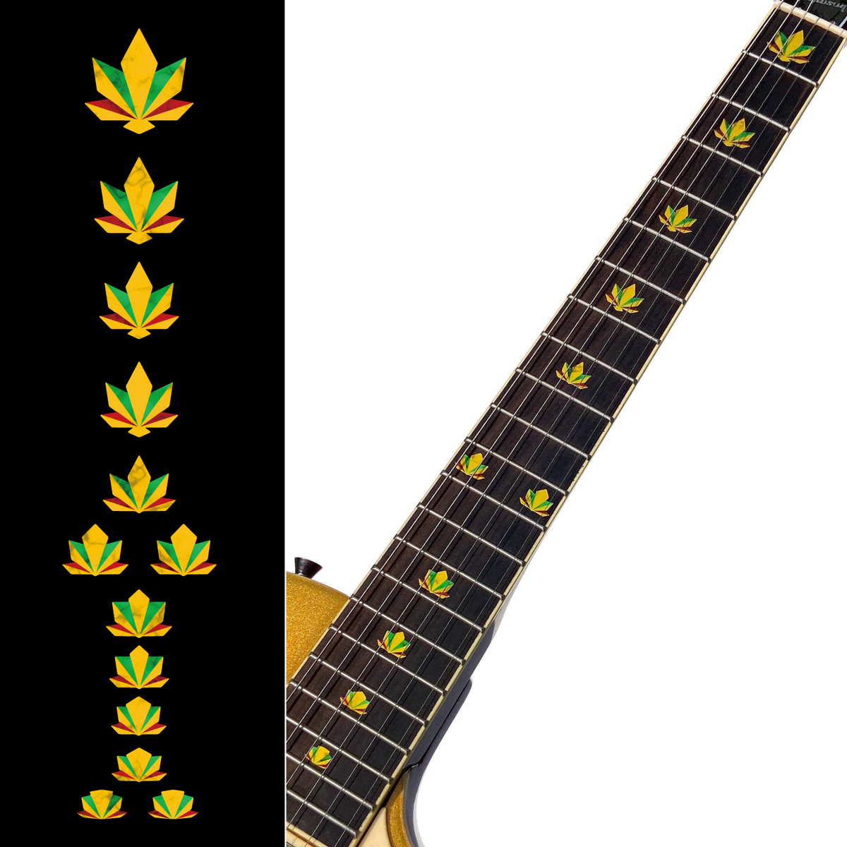 Rasta Color (Red, Yellow, Green) Cannabis Leaf Inlay Stickers, Fret Markers for Guitar & Bass - Jockomo