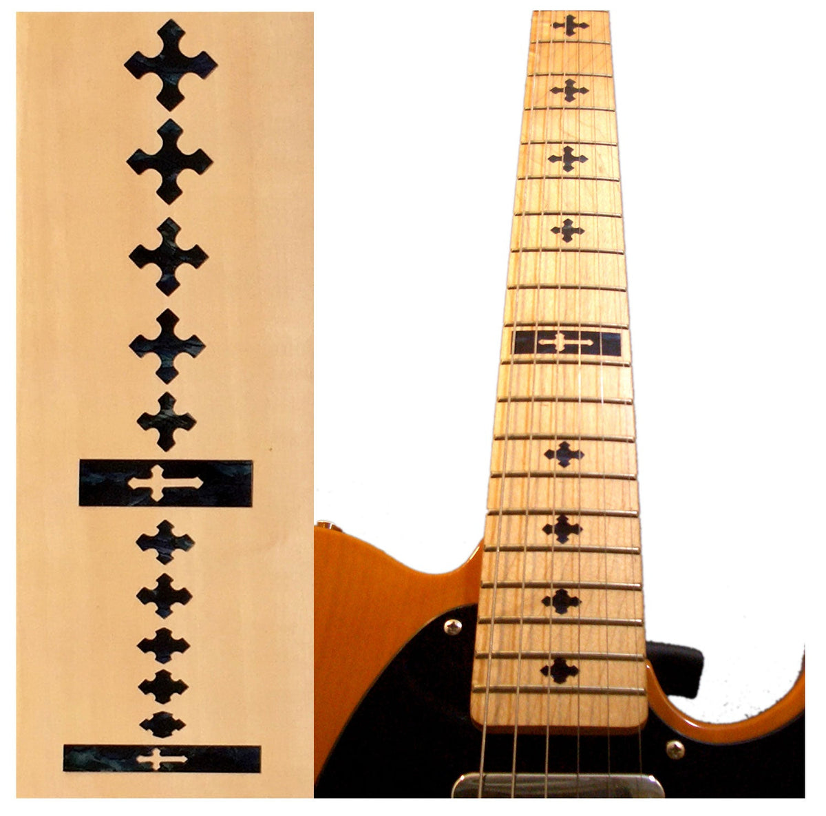 Cross Fret Markers - Inlay Sticker for guitar  & bass - black