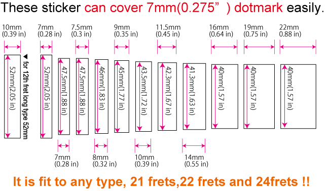 Jazz Bass Block Fret Markers for 5 String Bass - Inlay Stickers Jockomo