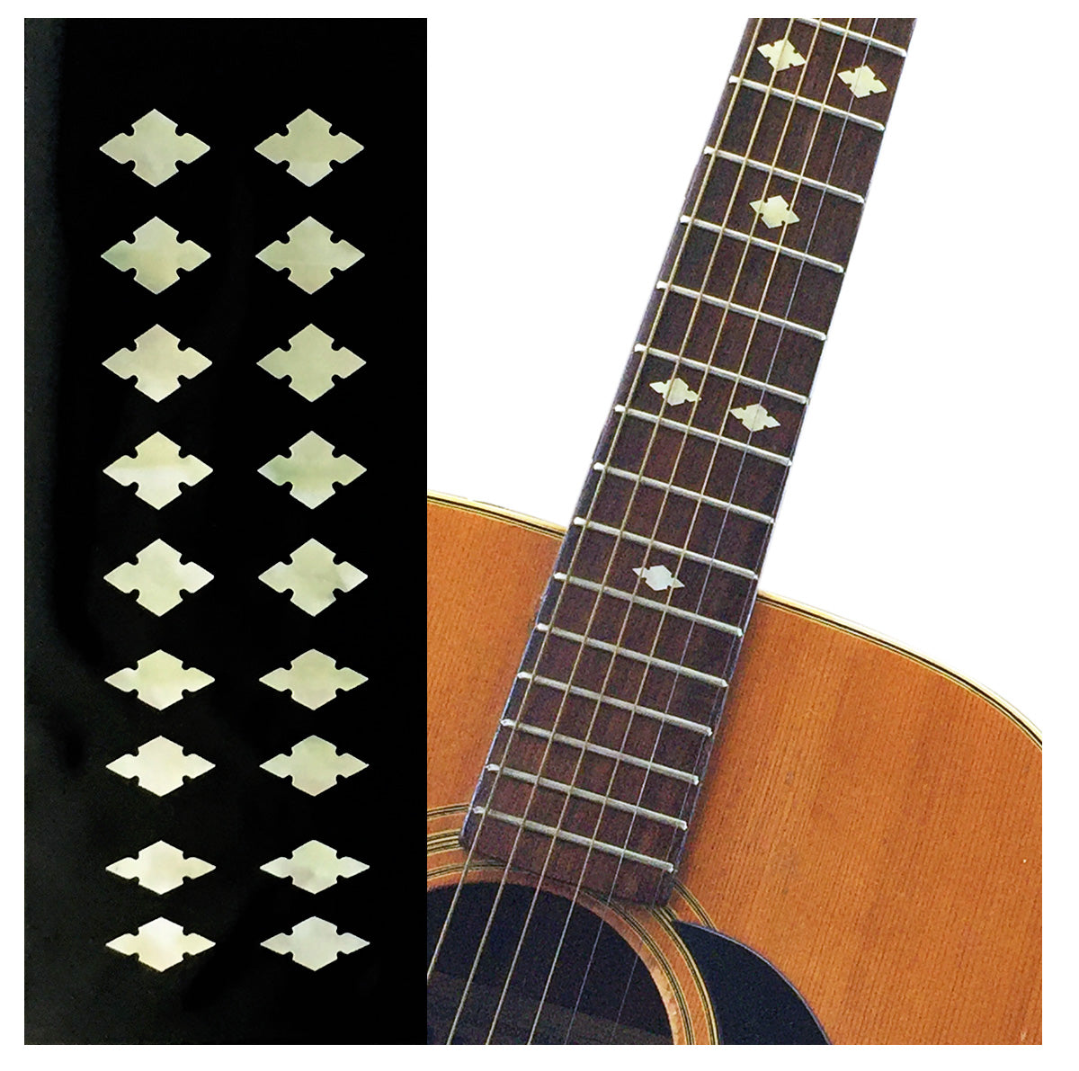 Traditional Slotted Diamond Fret Markers Decals for both electric & acoustic guitars, bass & all size ukuleles.