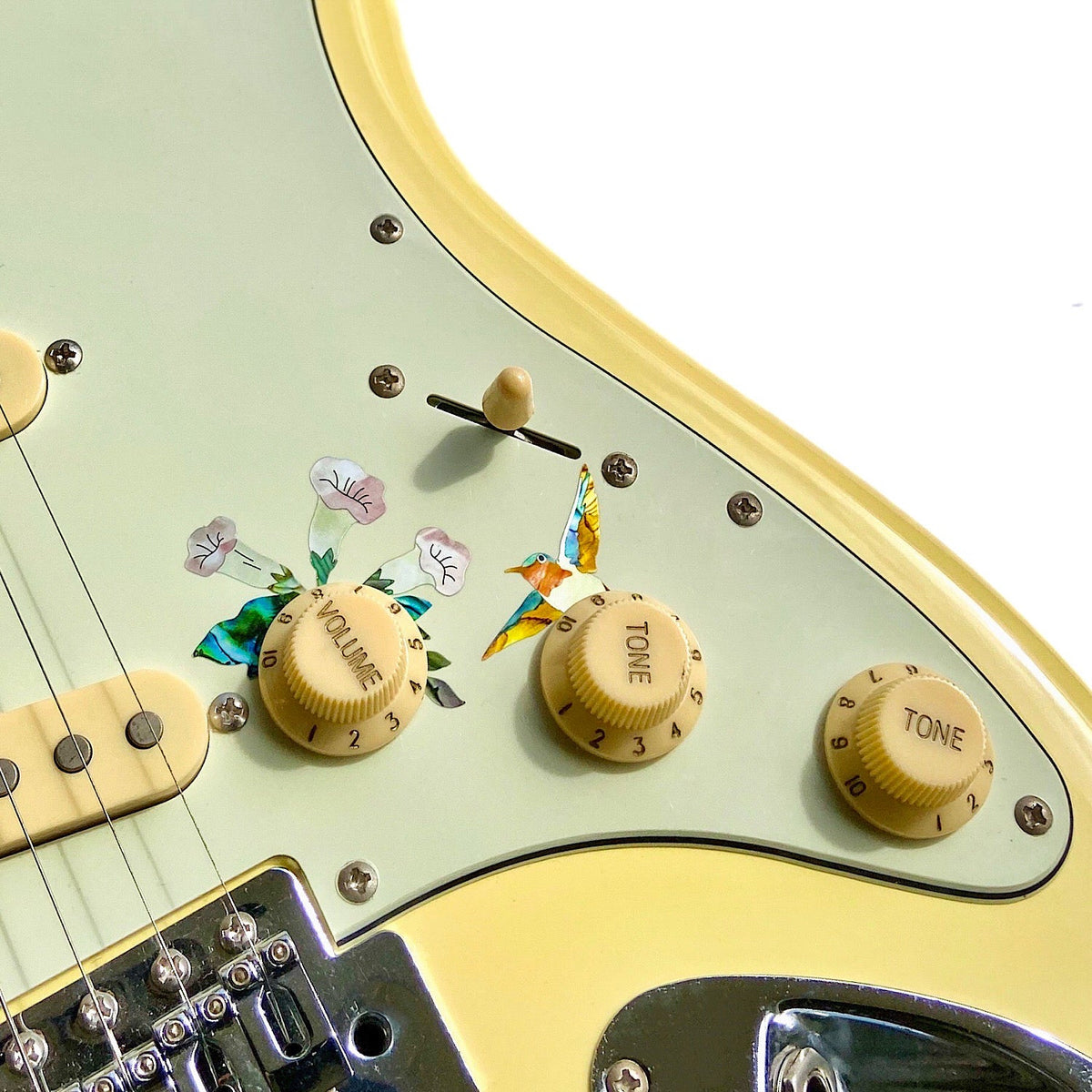 Birds & Blooms (Hummingbirds) - Volume & Tone Knobs Decals - Inlay Stickers Jockomo